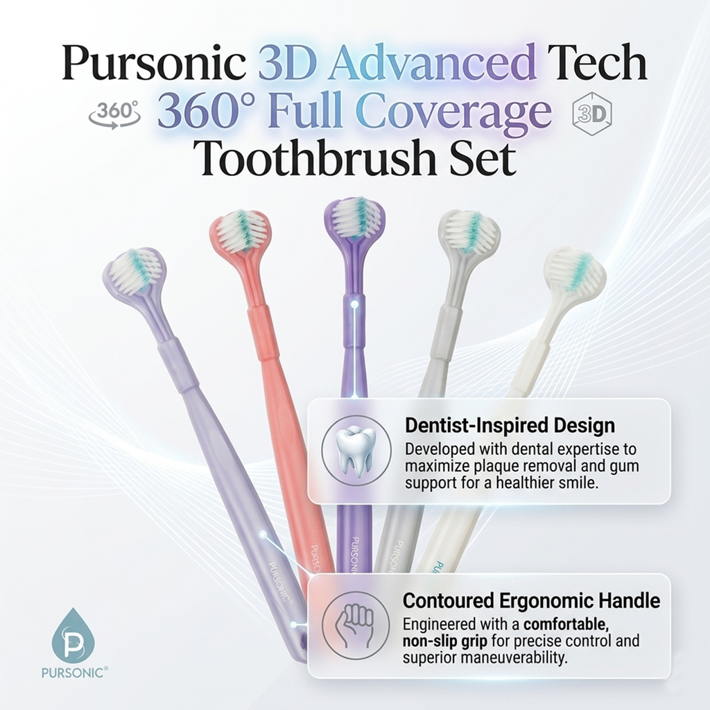 Pursonic 3D Advanced Tech 360° Full Coverage Toothbrush Set (4-Pack)
