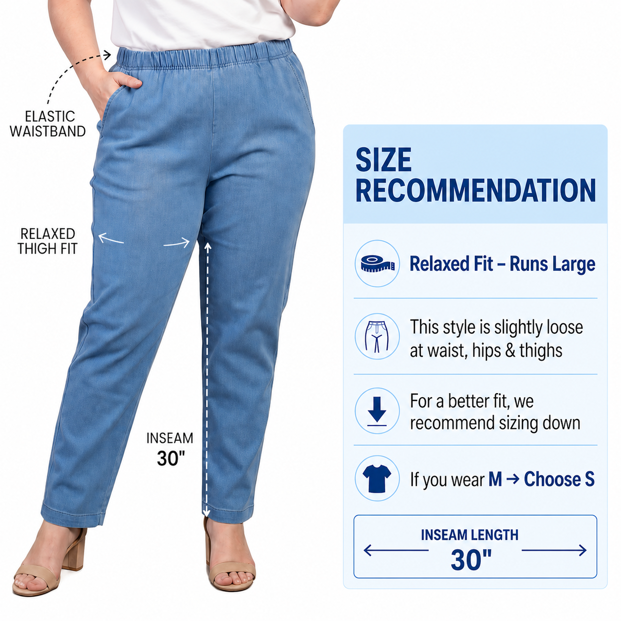 Women's Lightweight Pull-On Denim Jeans Relaxed Straight Leg