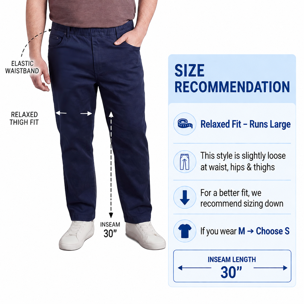 Men's Pull-On Elastic Waist Denim and Twill Pants - Relaxed Fit