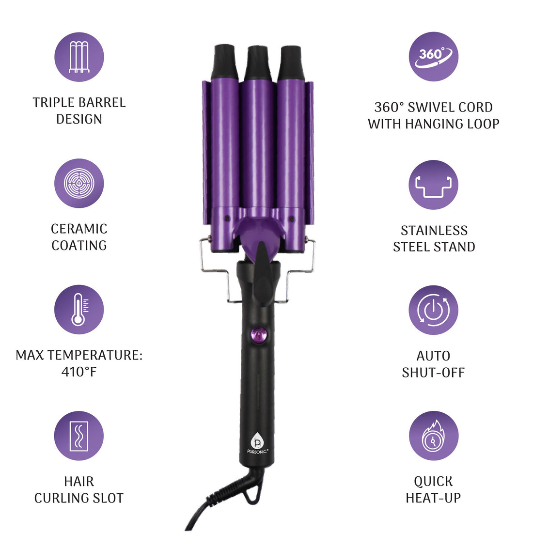 Pursonic Triple Barrel Hair Curler – Effortless Beach Waves & Curls