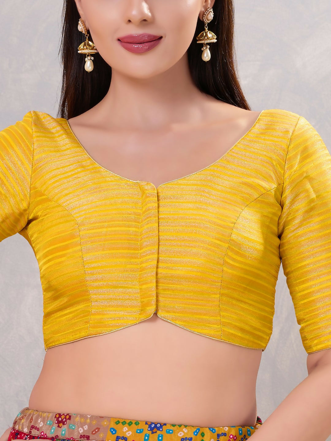 Women's Yellow Silk Stitched Blouse with V-Neck