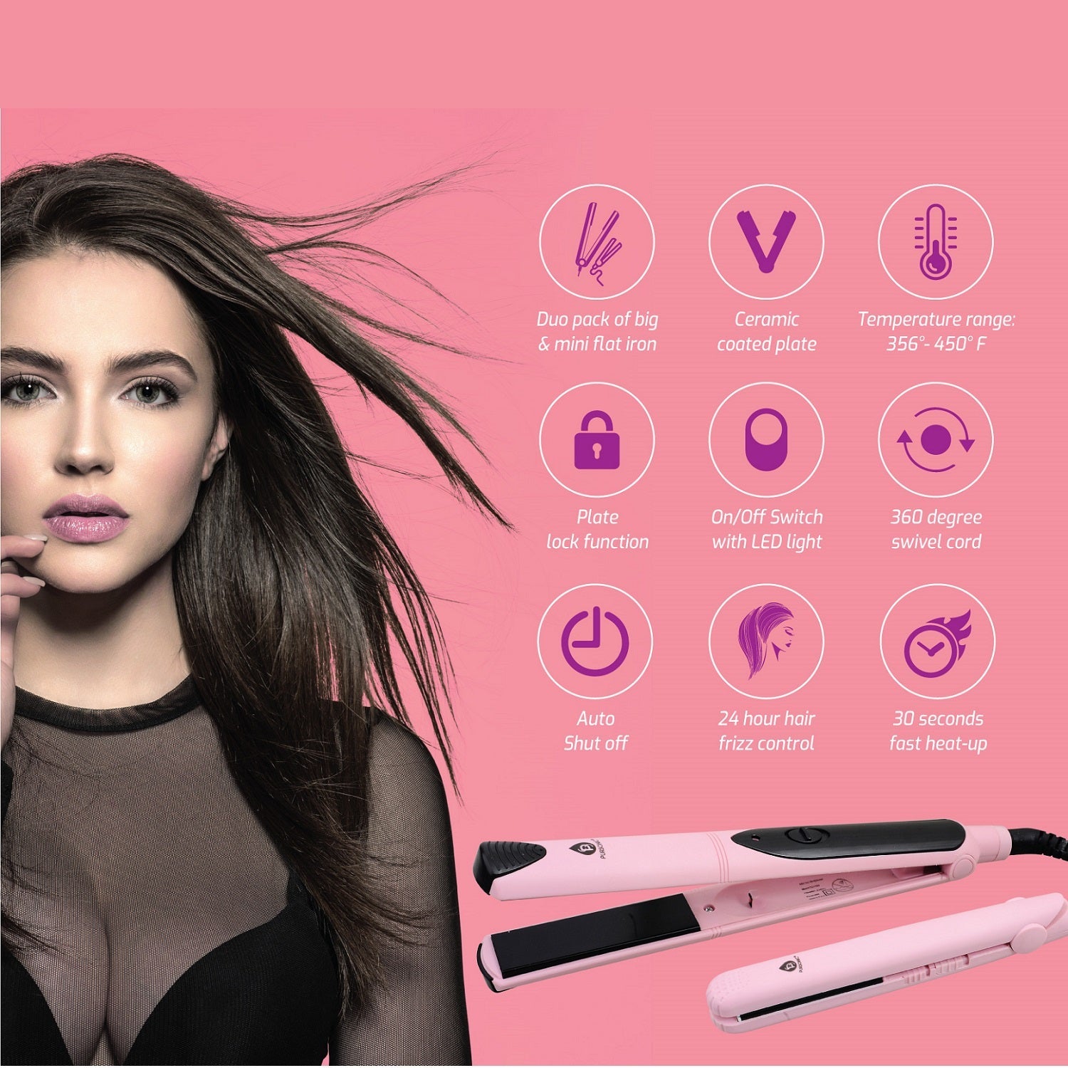 Salon Flat Iron, 14" LED Vanity Mirror & 100% Pure Castor Oil
