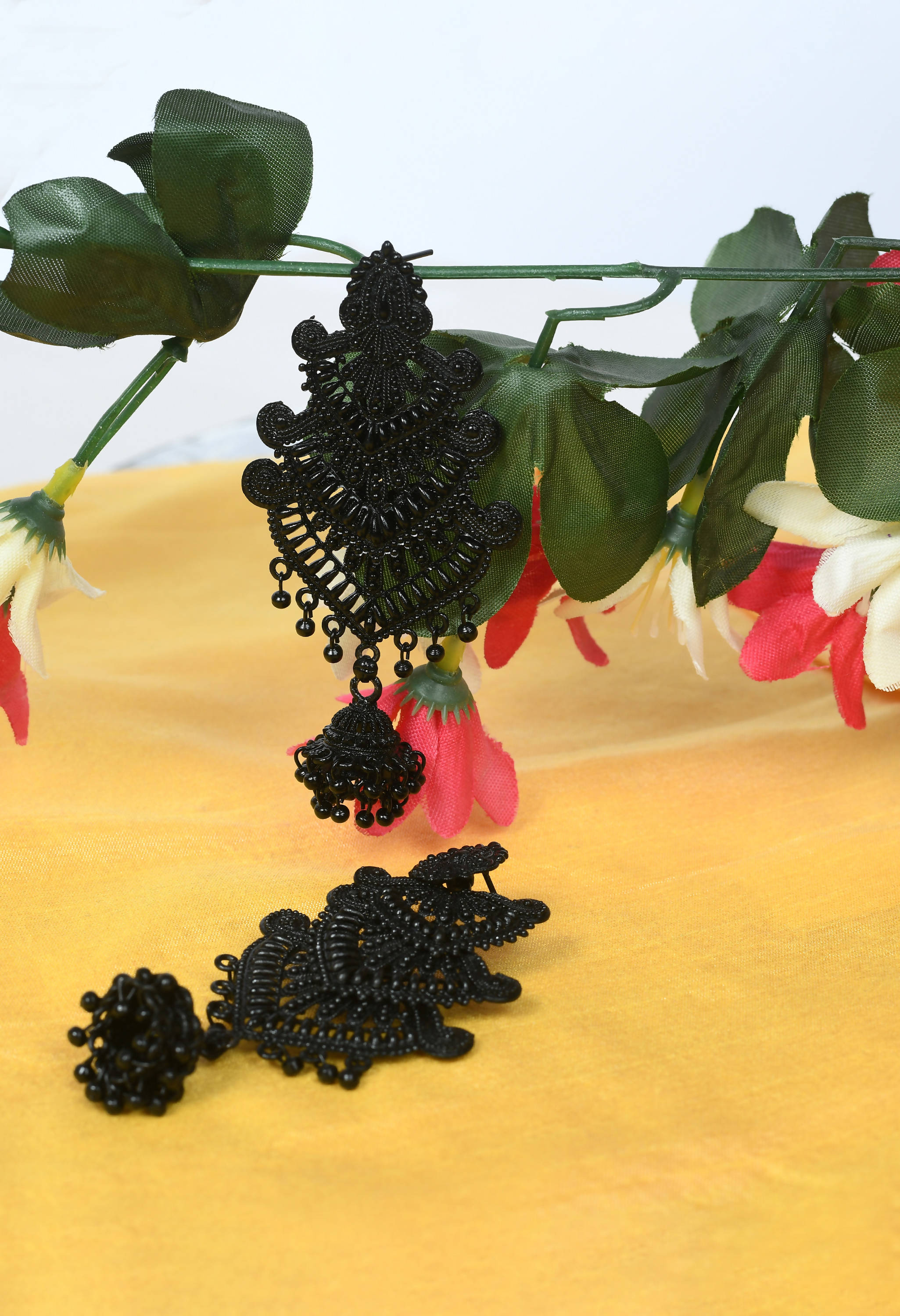 Johar Kamal Black Statement Earrings for Elegant Party Wear