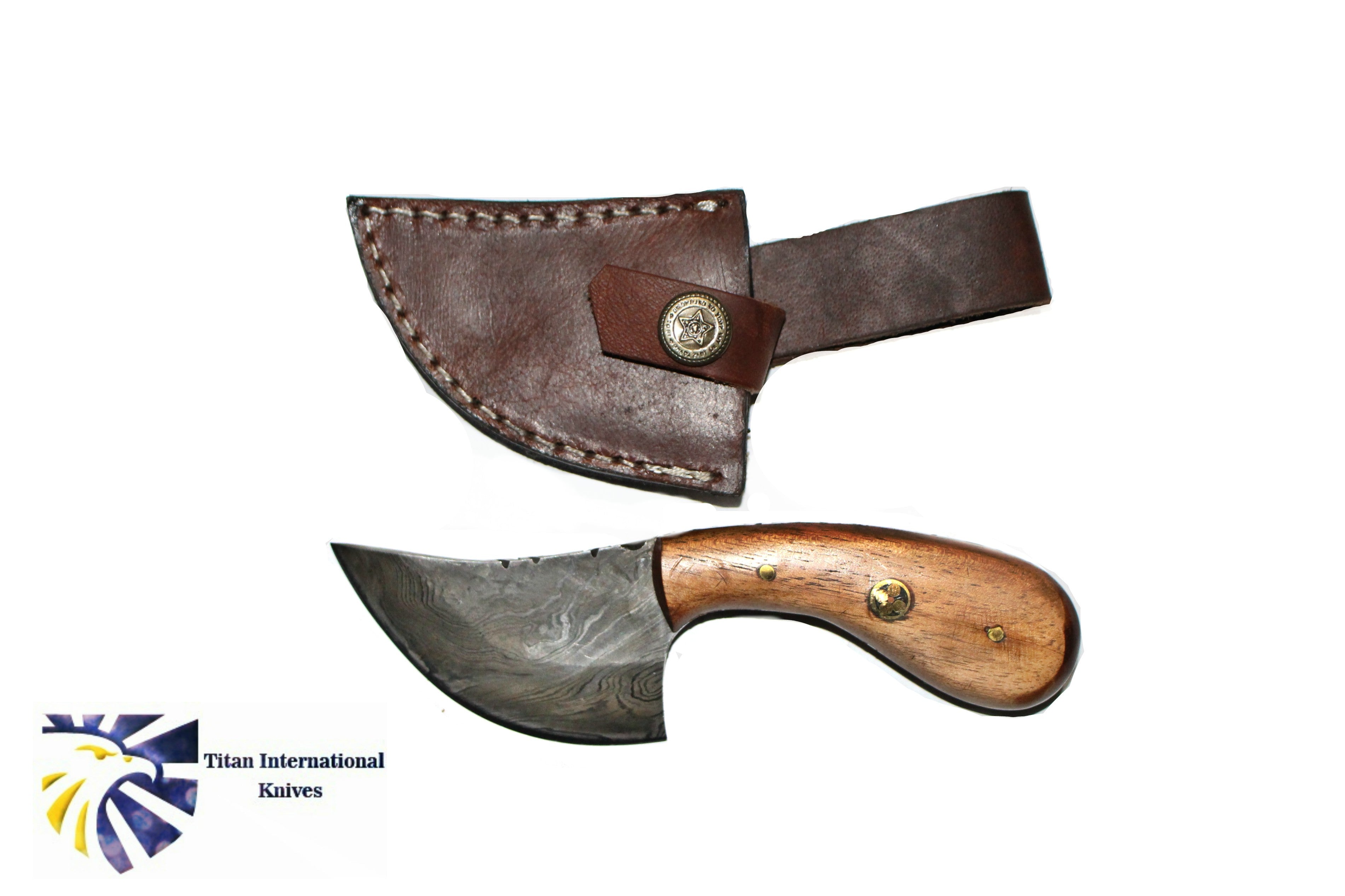 Damascus Steel EDC Pocket Knife with Walnut Wood Handle - 6 Inch