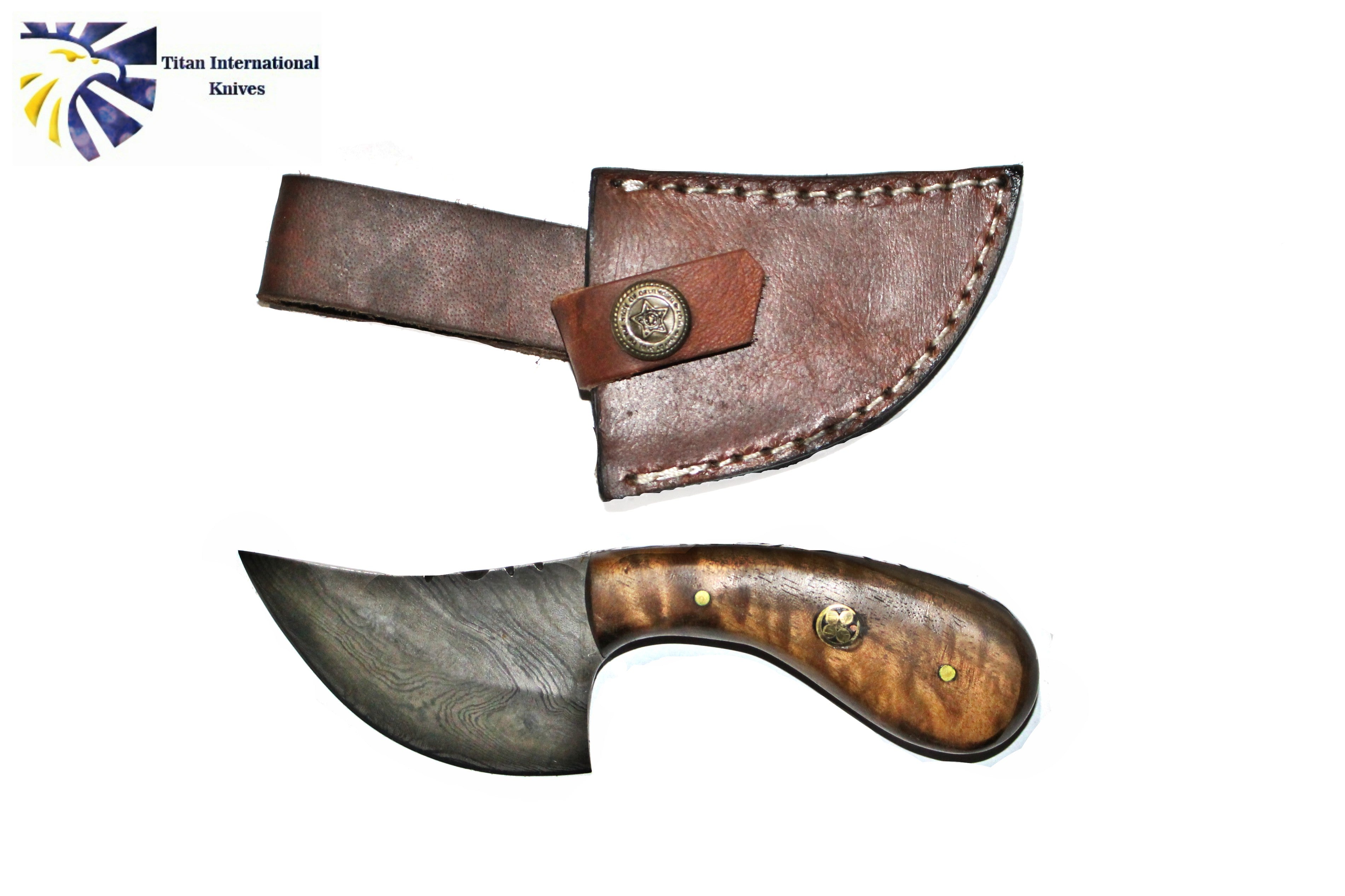 Damascus Steel EDC Pocket Knife with Walnut Wood Handle - 6 Inch