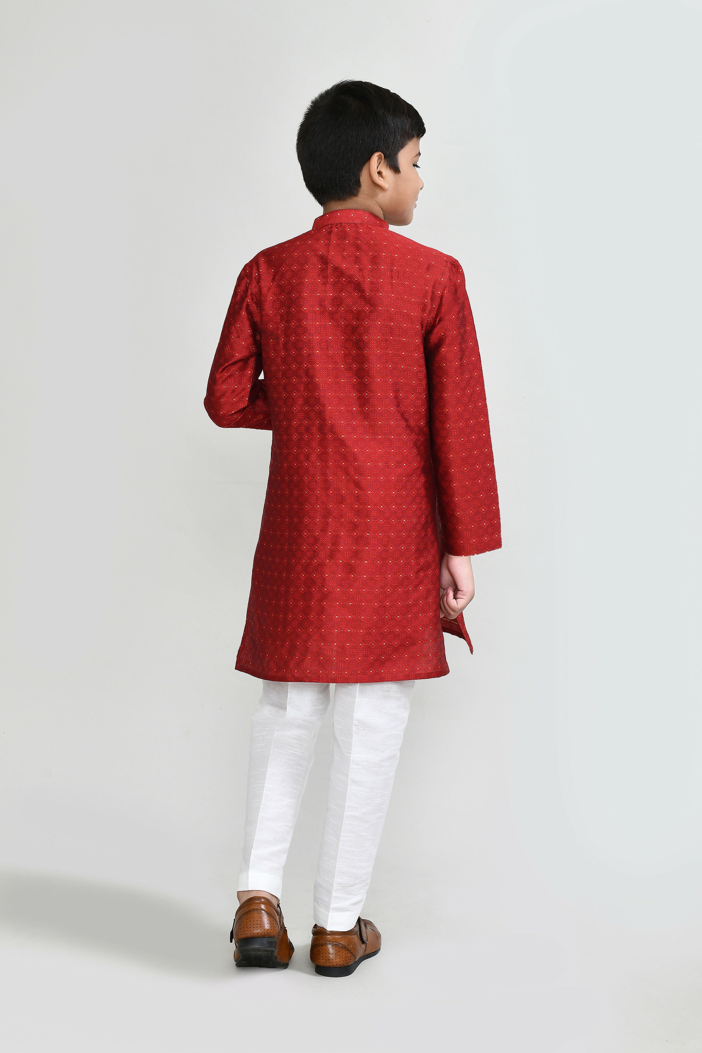 Red Jacquard Silk Kurta Set with Straight Fit Pants