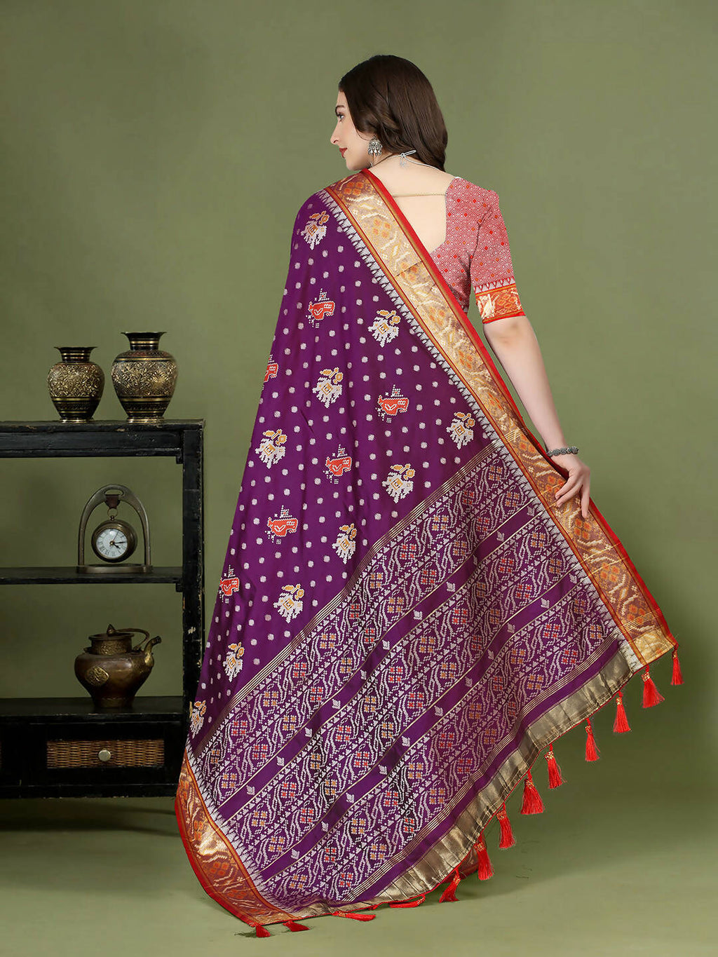 Purple Patola Silk Saree with Zari Meenakari Woven Design