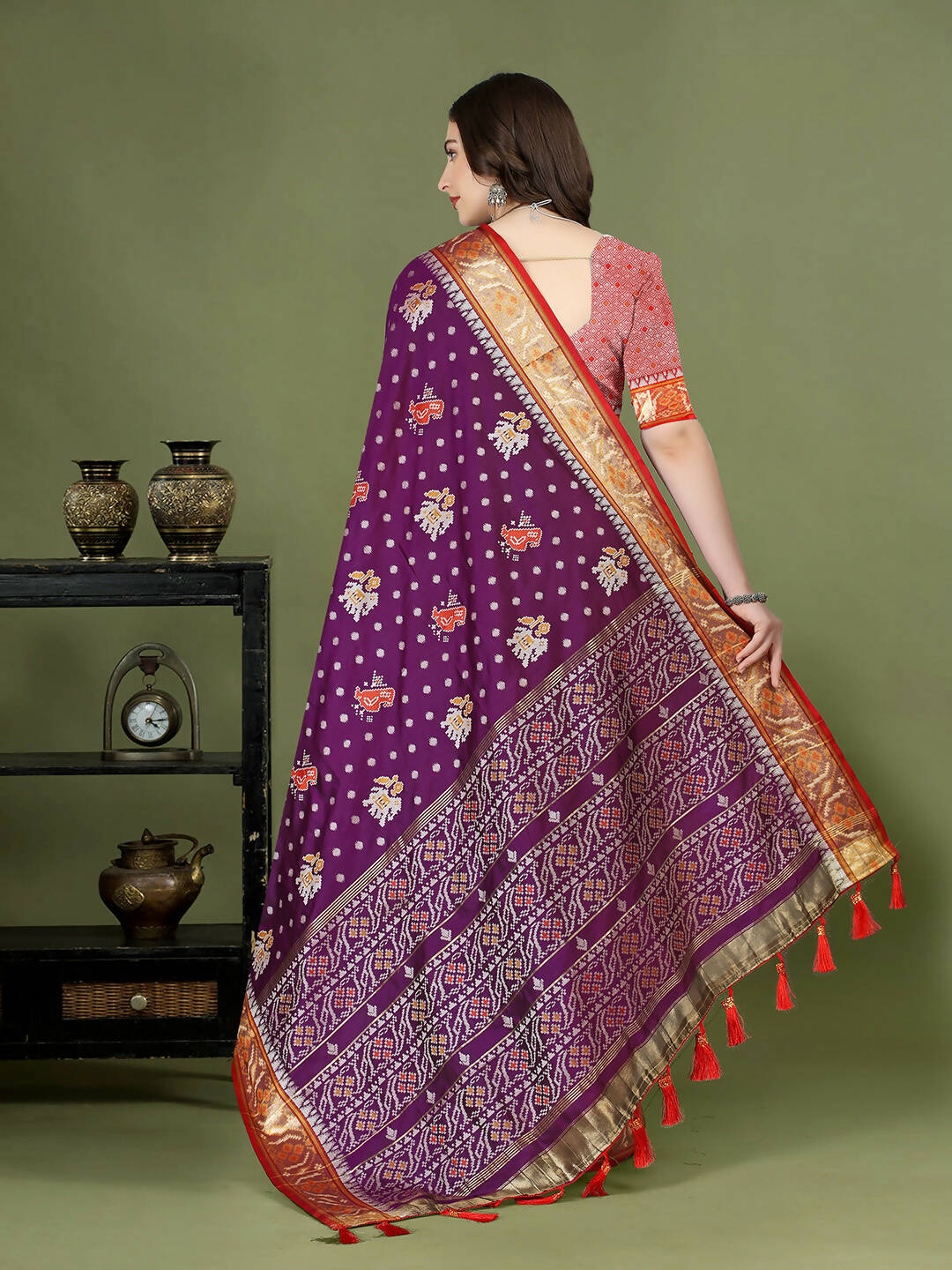 Purple Patola Silk Saree with Zari Meenakari Woven Design