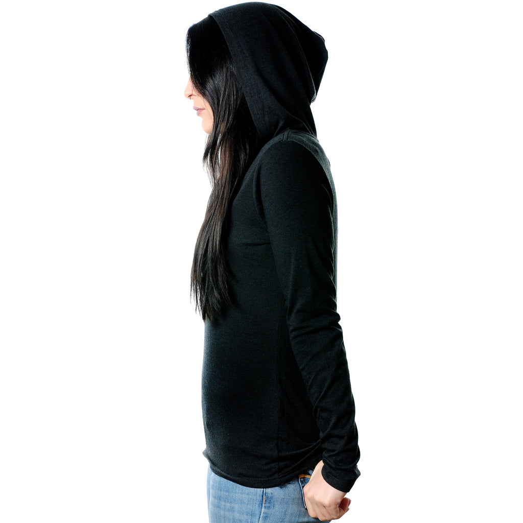 Women's Gray Tapered Long Sleeve V-Neck Hoodie Casual Pullover - Image 2