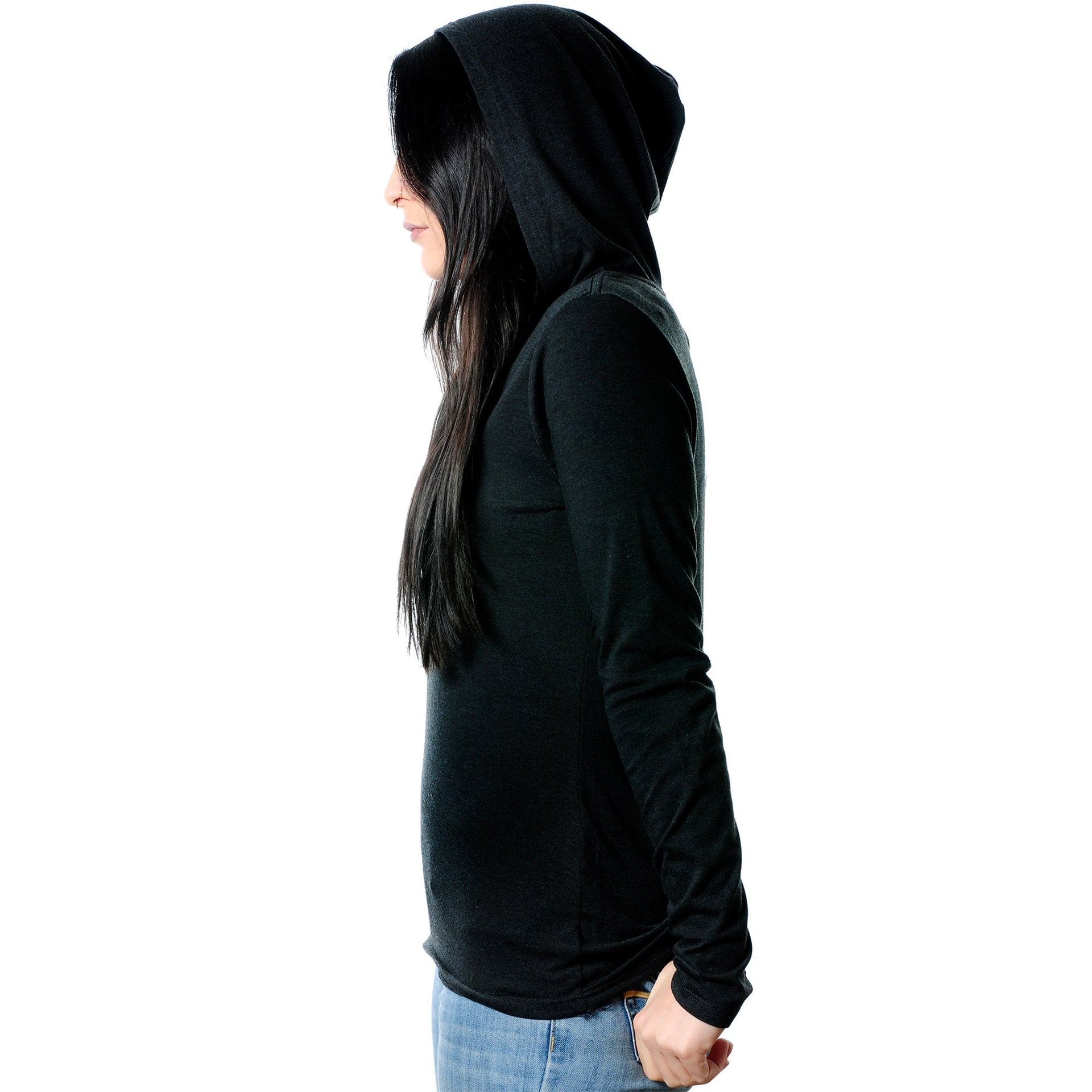 Women's Gray Tapered Long Sleeve V-Neck Hoodie Casual Pullover - Image 2