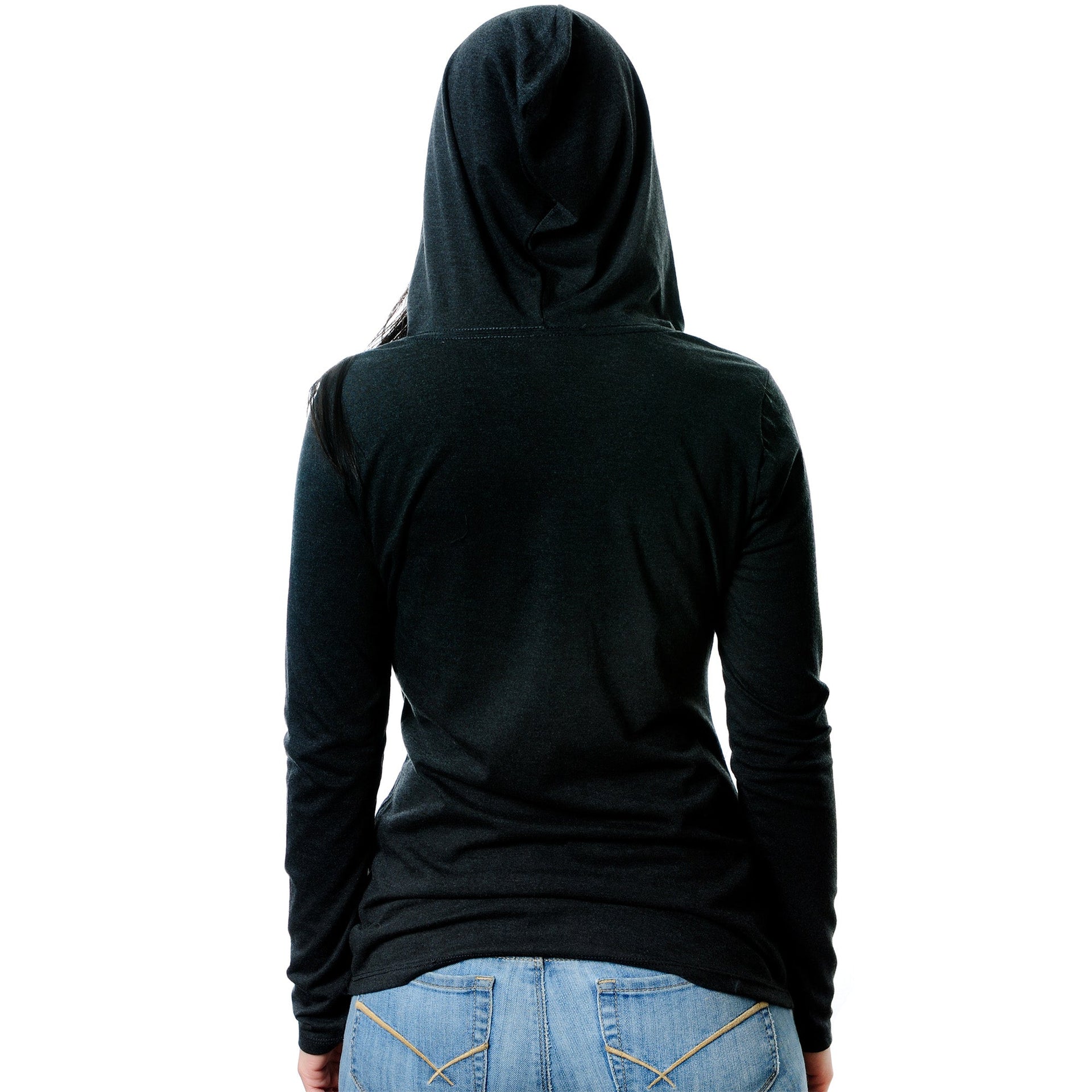 Women's Gray Tapered Long Sleeve V-Neck Hoodie Casual Pullover - Image 3