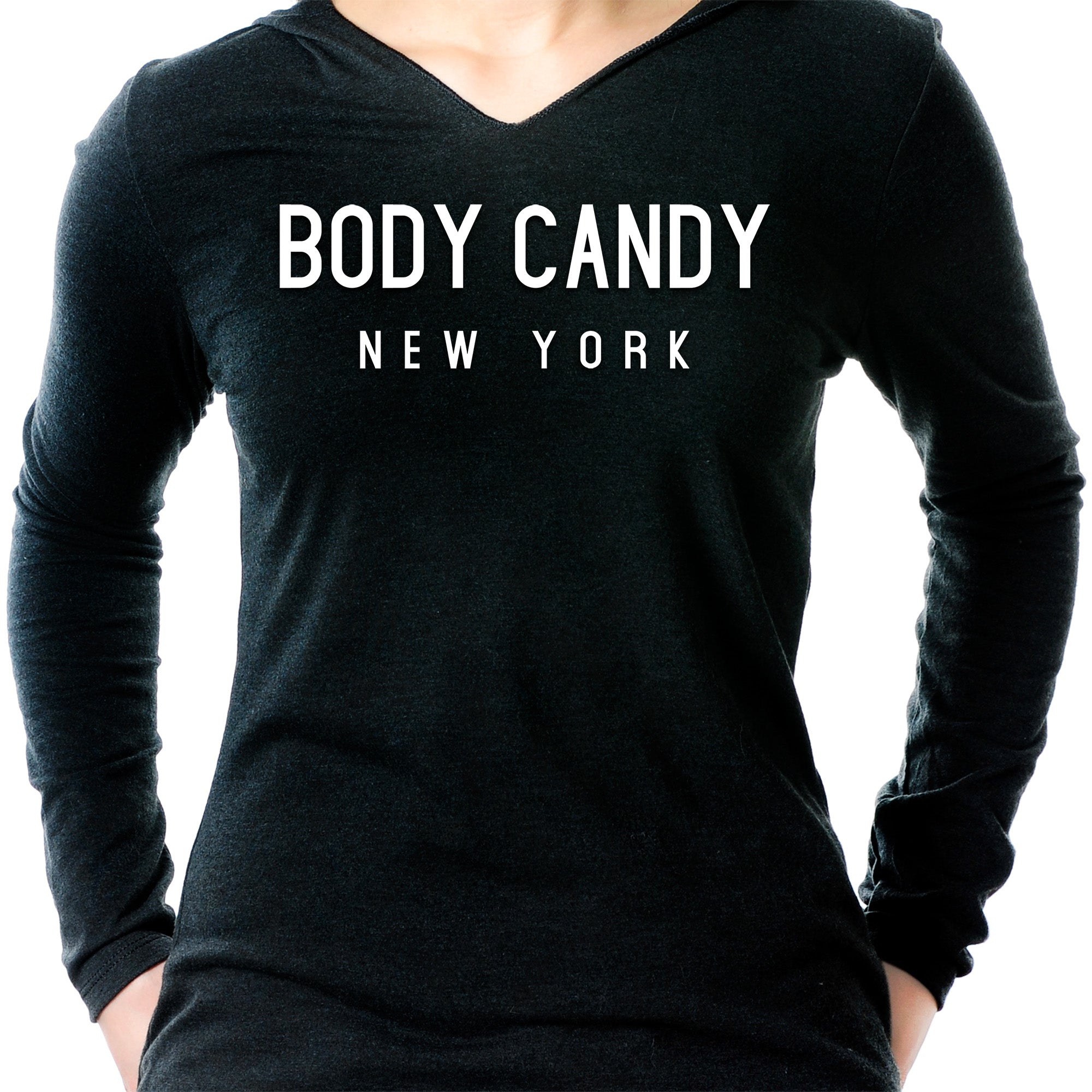 Women's Gray Tapered Long Sleeve V-Neck Hoodie Casual Pullover - Image 4