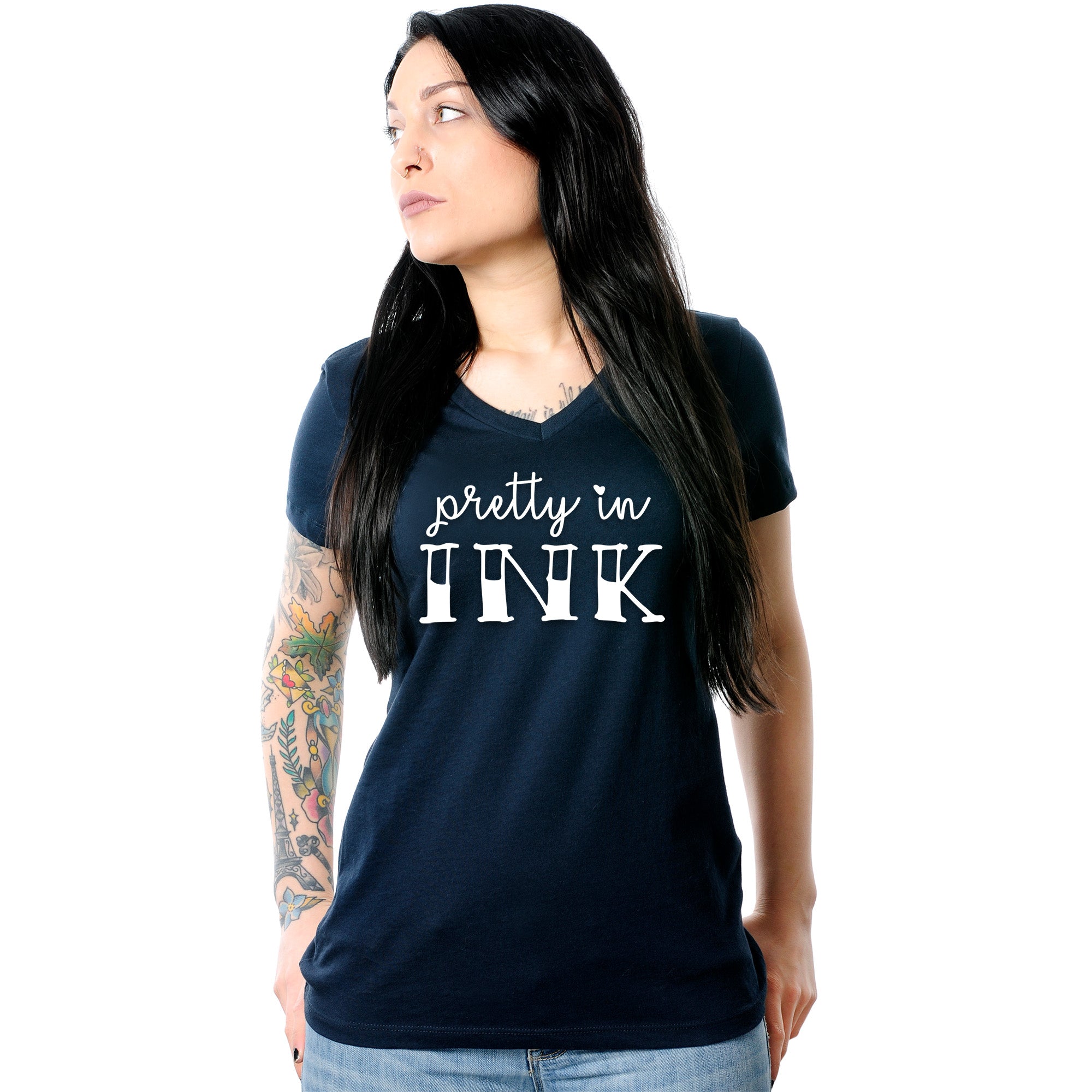 Women's Navy Pretty in Ink Tapered V-Neck T-Shirt - Image 2