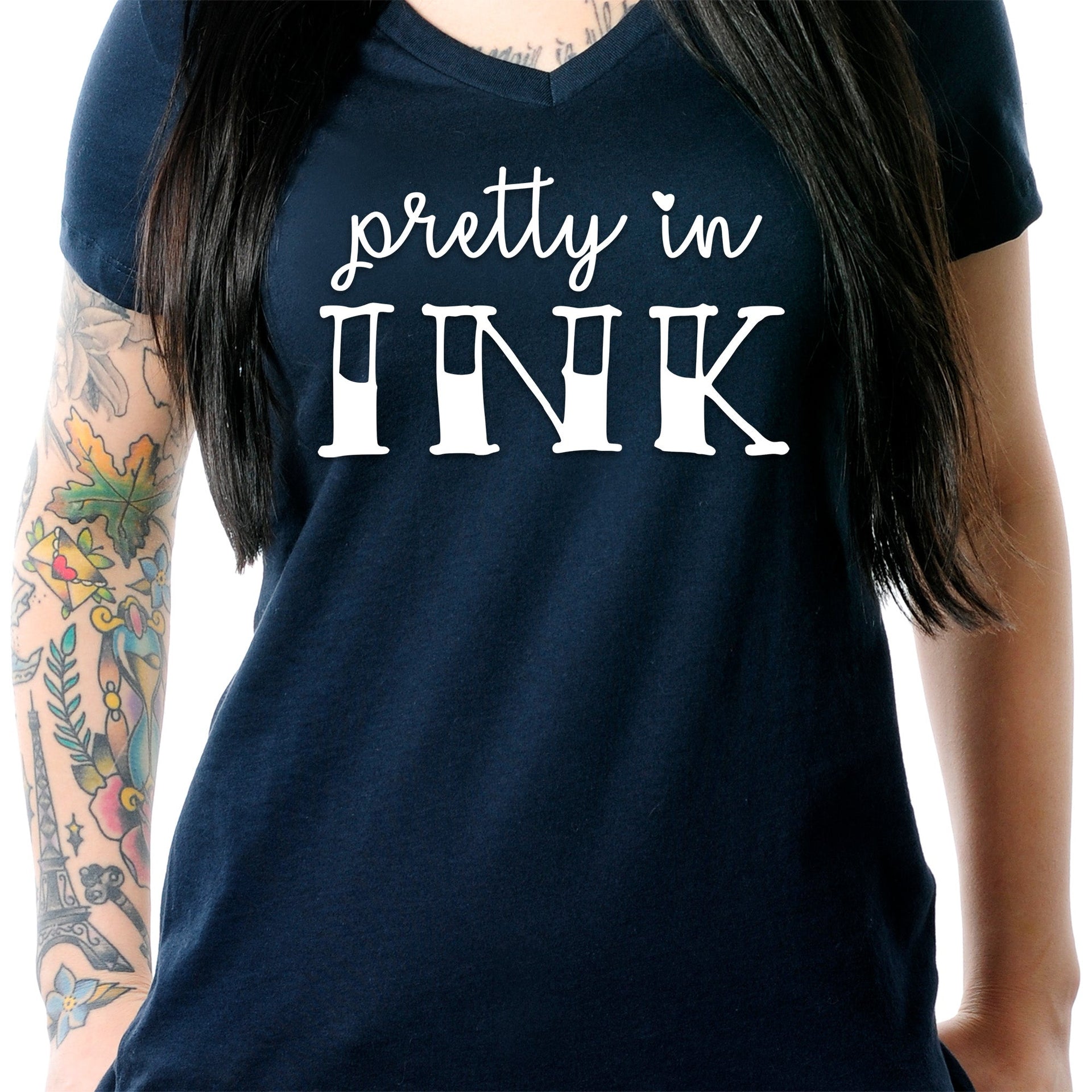 Women's Navy Pretty in Ink Tapered V-Neck T-Shirt - Image 4