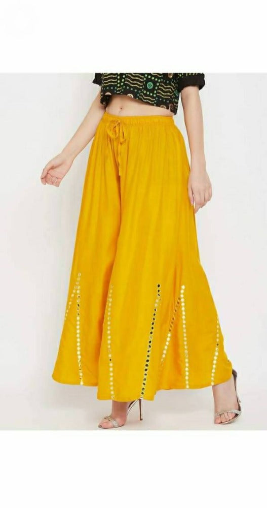 Yellow Mirror Work Palazzo Pants for Women