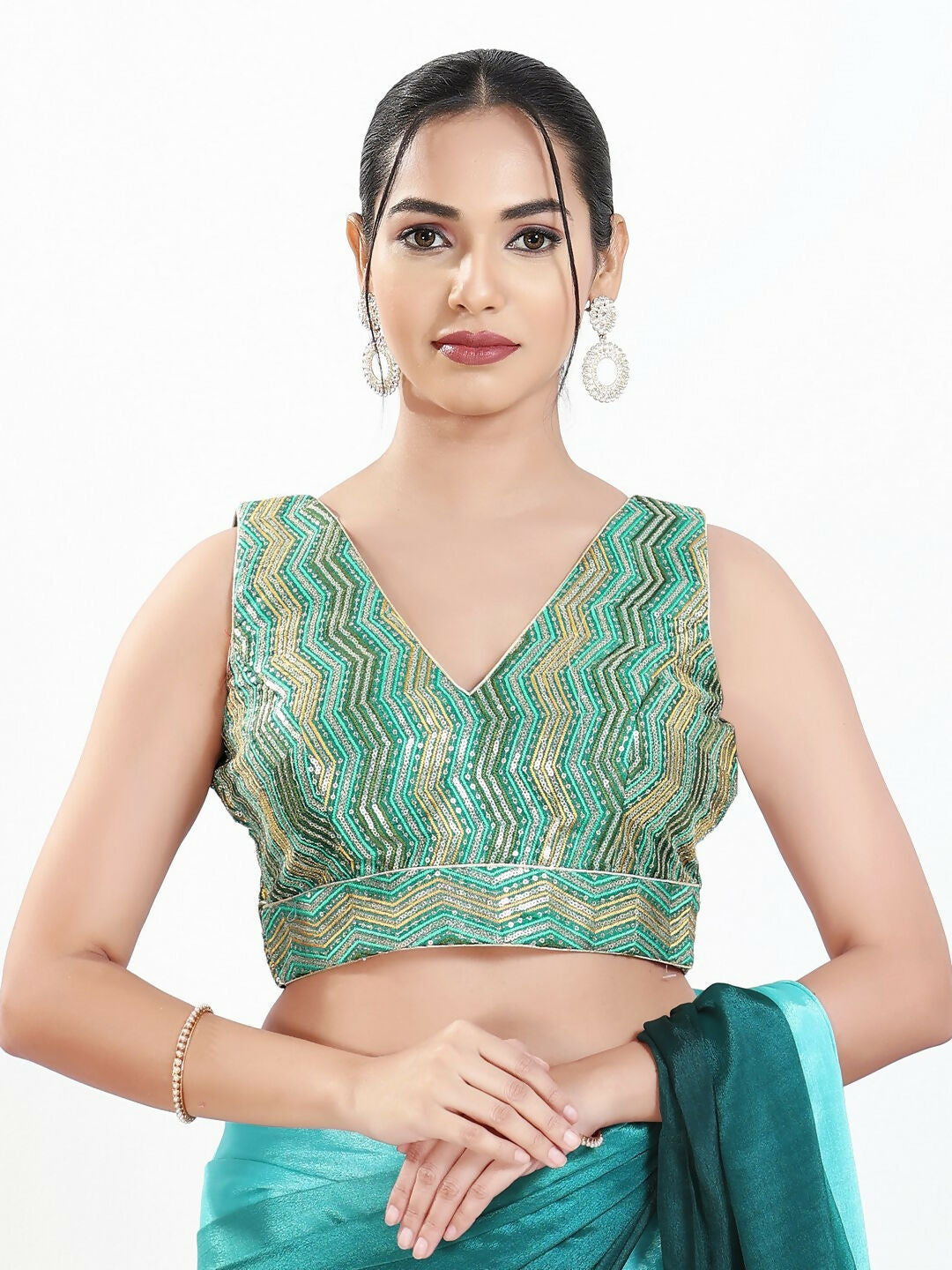 R.Green-Multi silk V-neck sleeveless blouse with internal padding