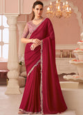 Red Georgette embroidered saree with unstitched blouse