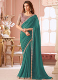 Turquoise georgette embroidered party wear saree