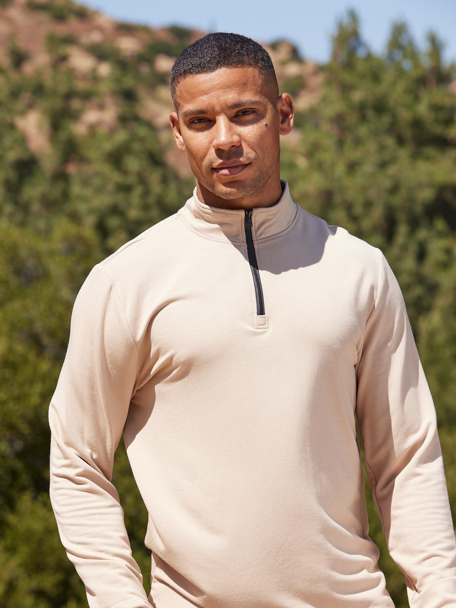 Modal Terry Quarter Zip Mock Neck Pullover for Everyday Comfort