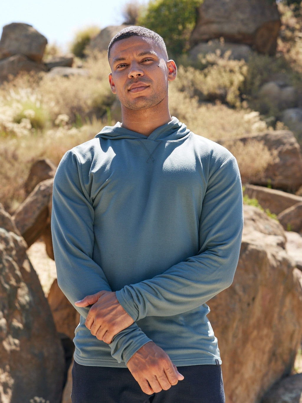 Men's Dex Modal Terry Pullover Hoodie in solid sage-green and muted-teal colors