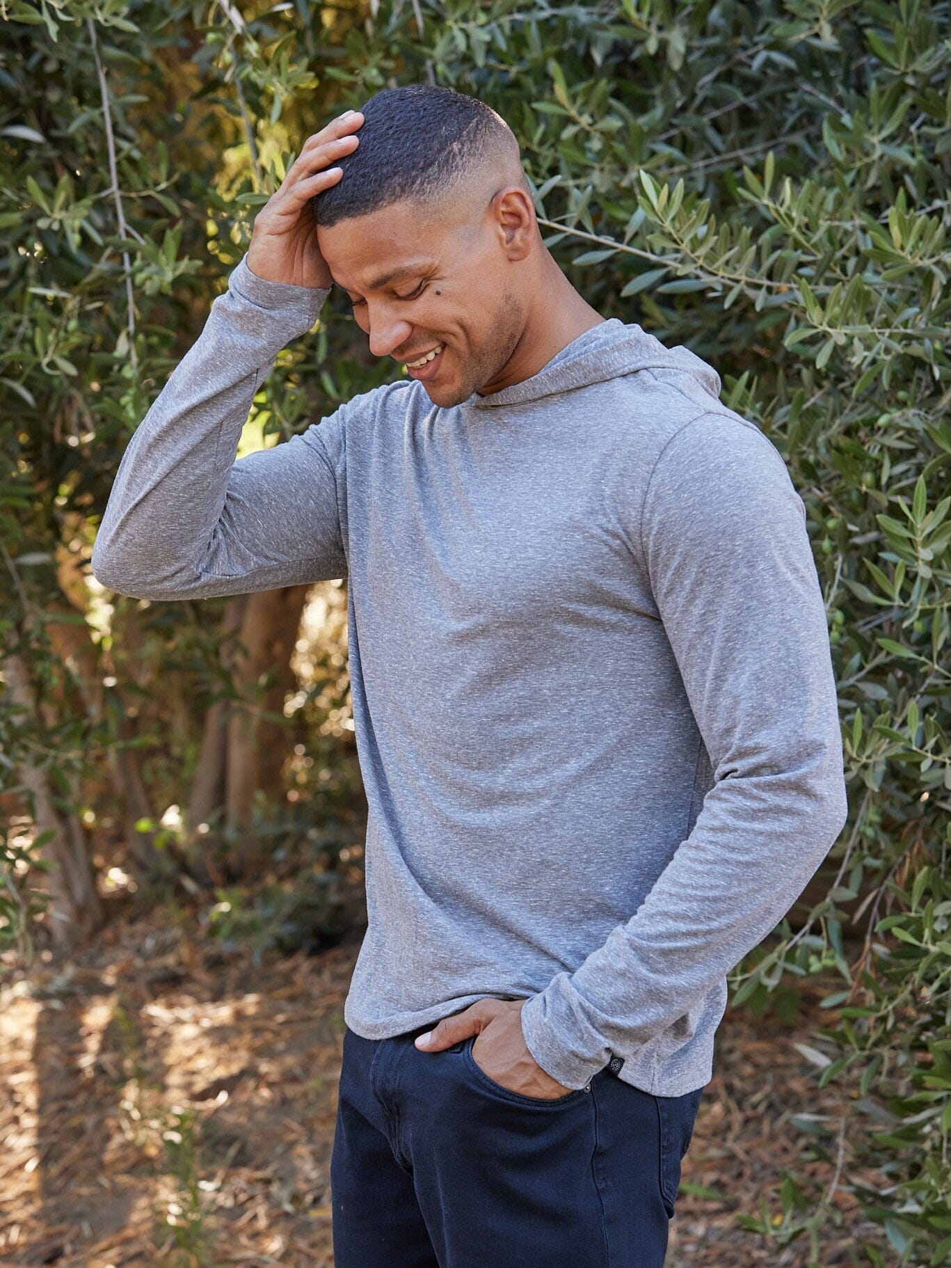 Dane Men's Eco-Triblend Long Sleeve T-Shirt Hoodie in Grey