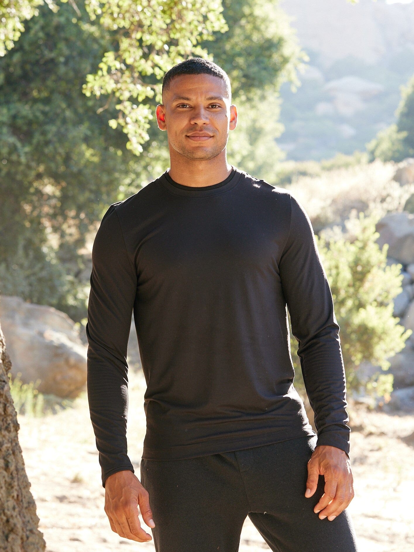 Men's Parker Luxe Jersey Double Rib Long Sleeve Crew in solid black