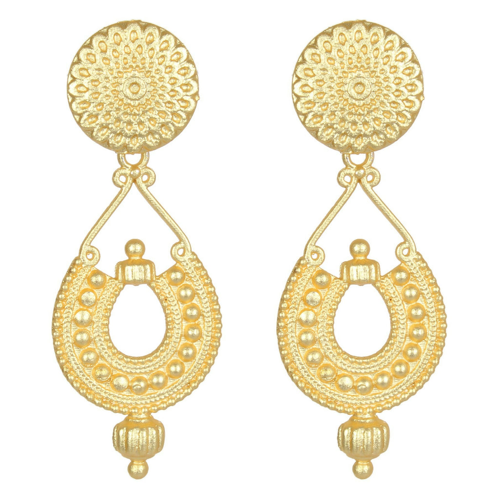 Matte Gold Brass Drop Earrings for Women - Handcrafted Statement