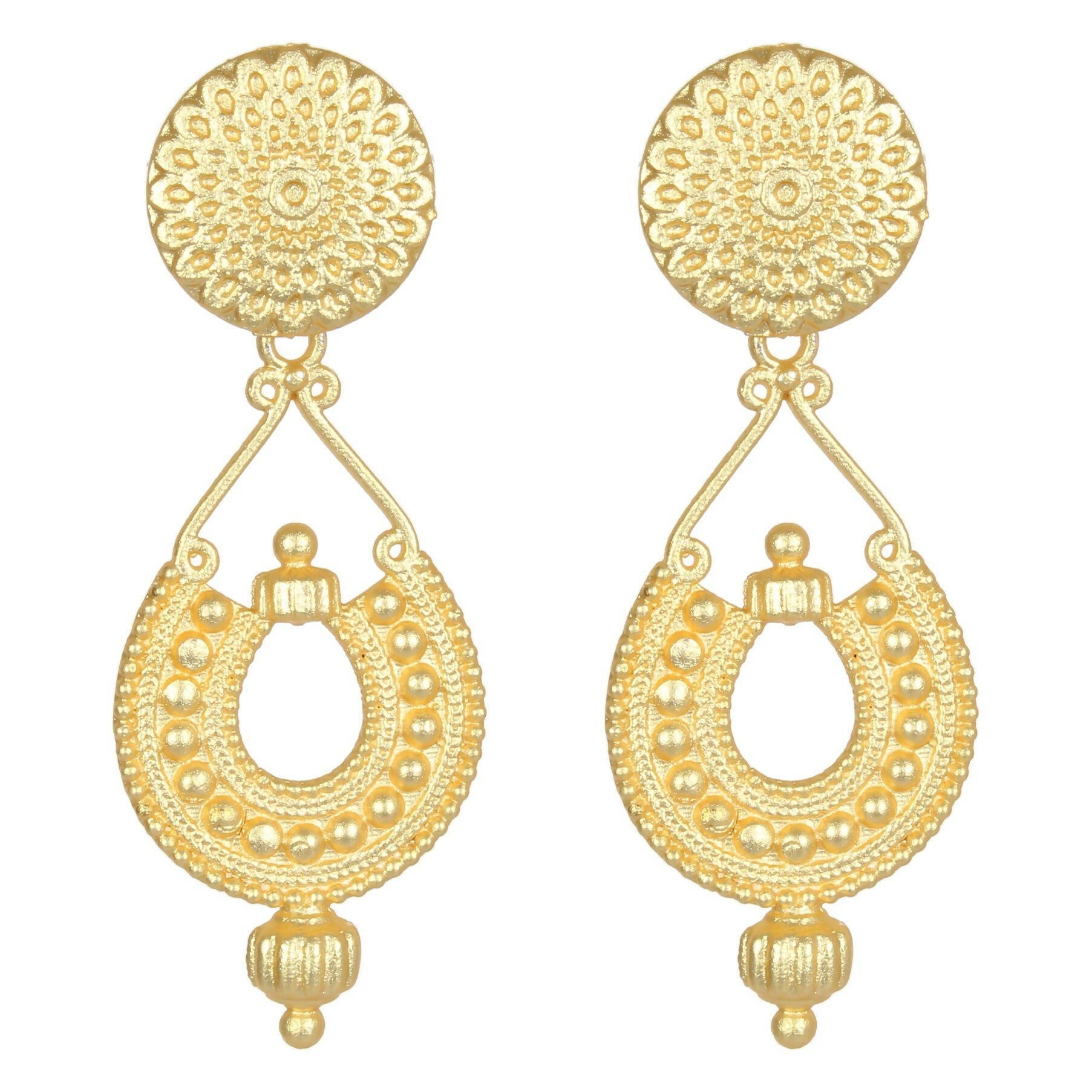 Matte Gold Brass Drop Earrings for Women - Handcrafted Statement