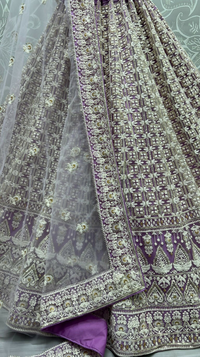 Women's Violet Bridal Net Sequins Embroidered Wedding Lehenga Choli