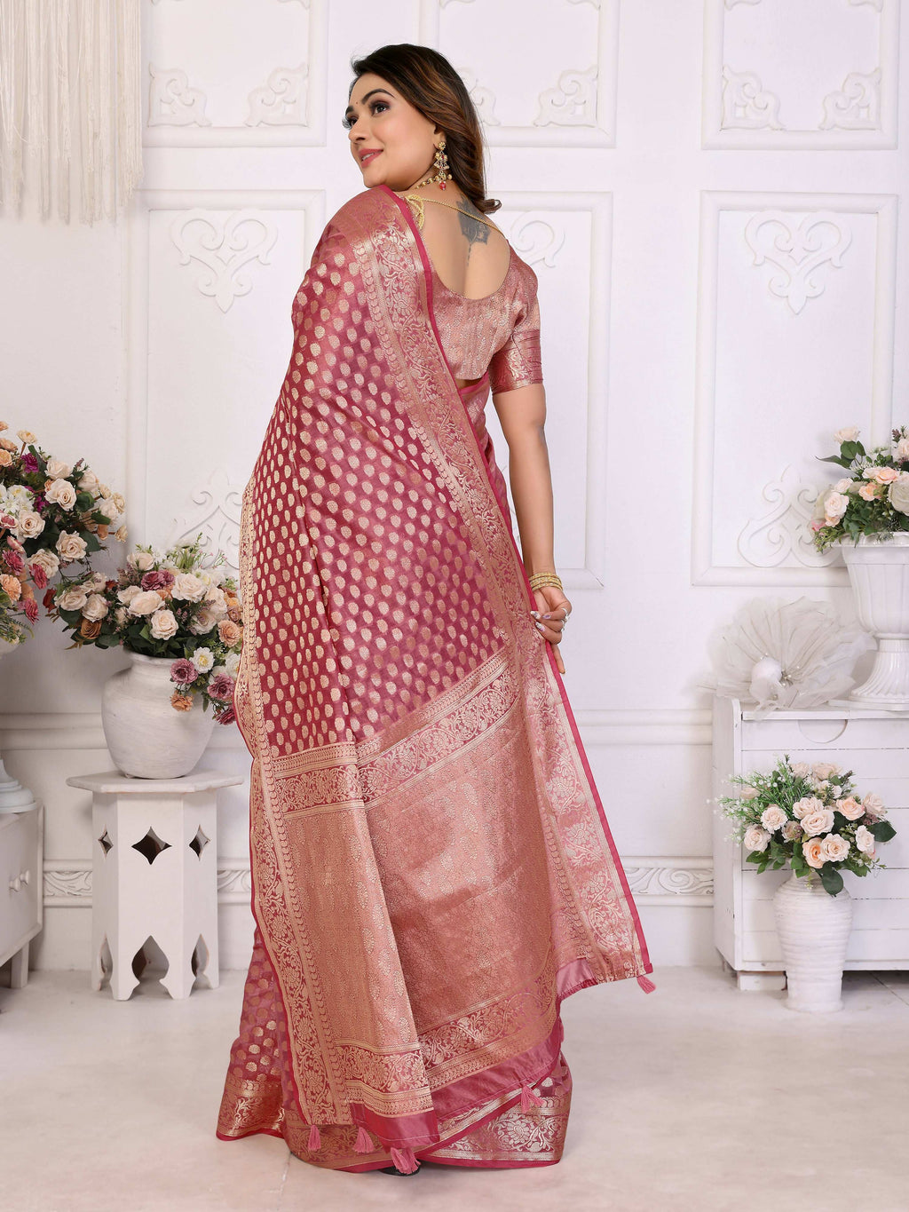 Light Pink Organza Silk Weaving Saree