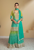 Green and Teal Chinon Salwar Kameez with decorative embroidery and sequin work