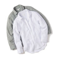 Dannie Gauze Button-Up long sleeve shirt in solid sage-green featuring a casual, minimalist button-down design.