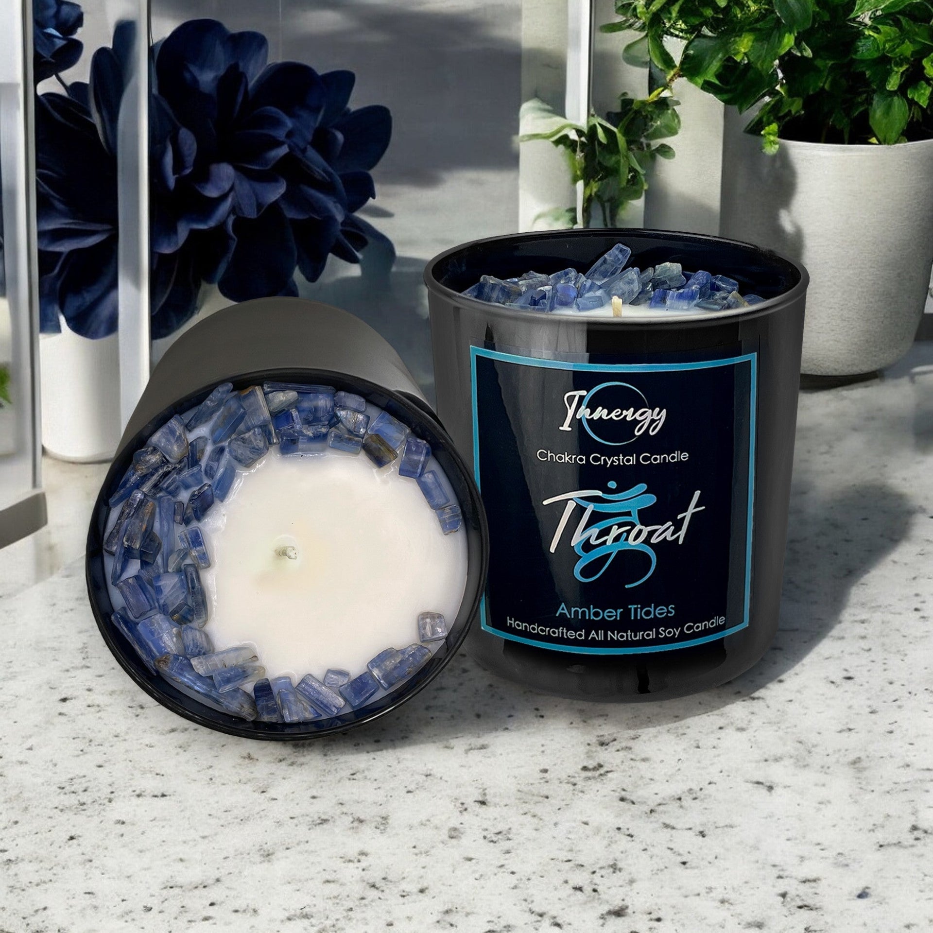 Throat Chakra Crystal Candle, 10oz