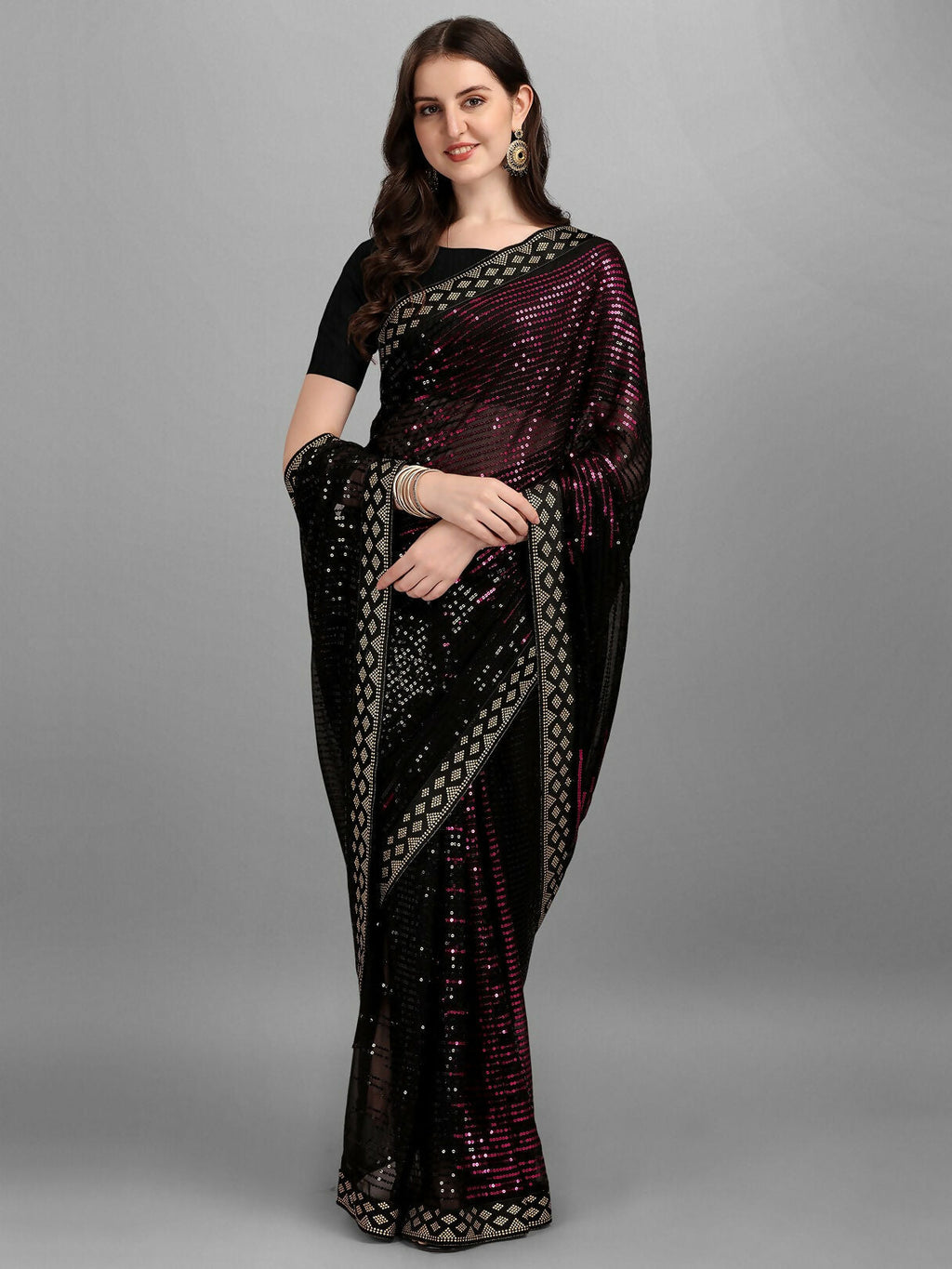 Black Georgette Embroidered Party Wear Saree