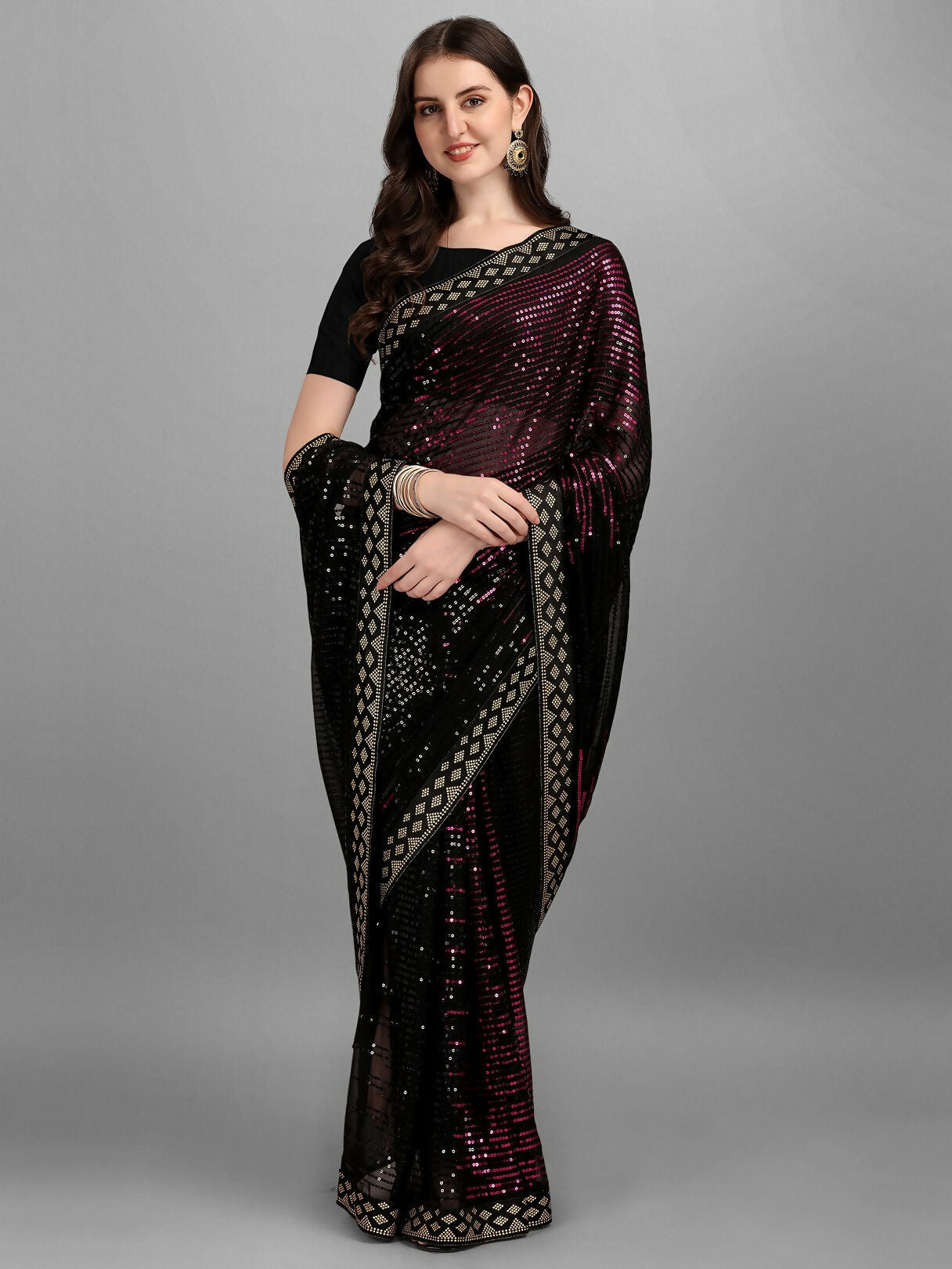 Black Georgette Embroidered Party Wear Saree