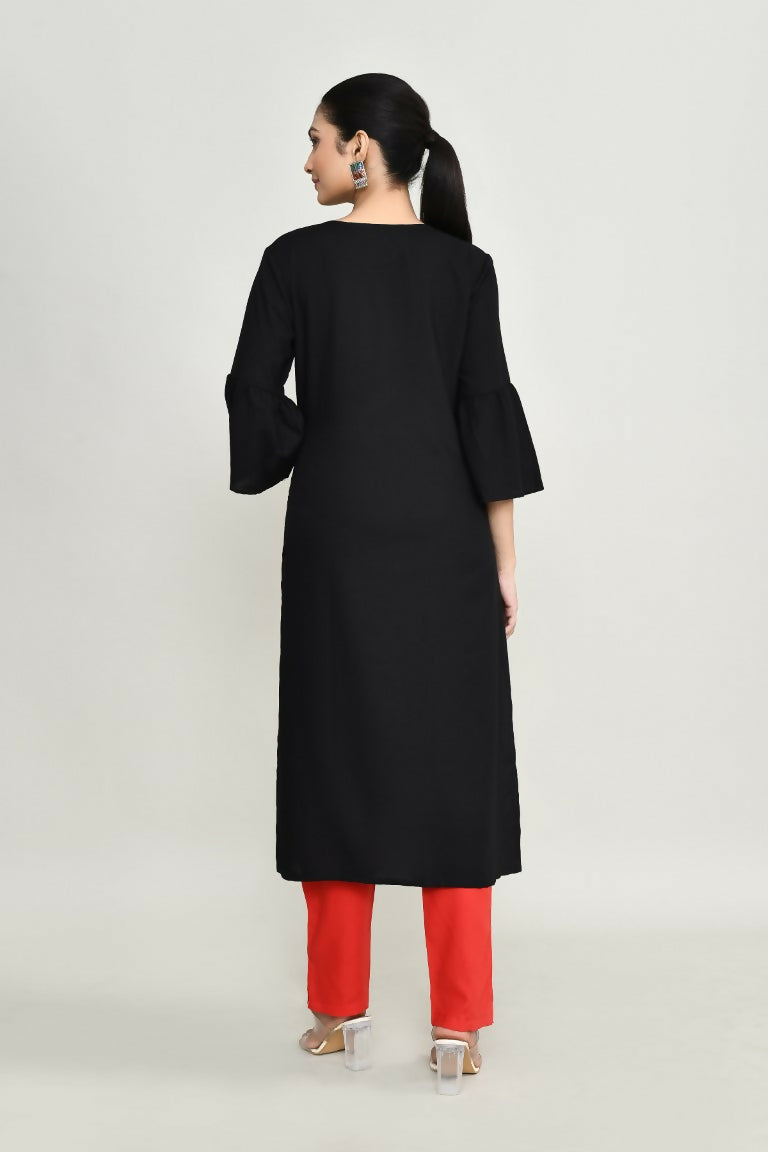 Black Embroidered Rayon Tunic for Women