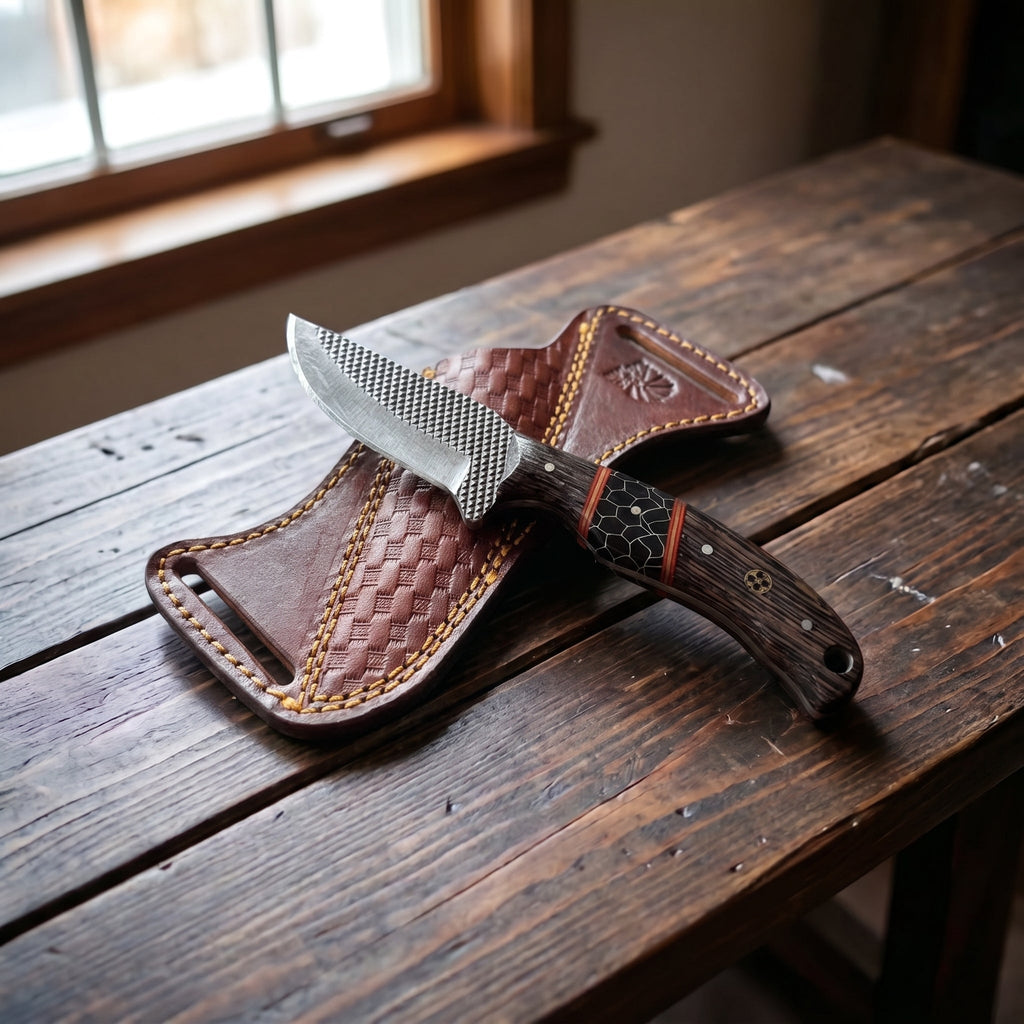 Titan "Honeycomb Timber" Skinner | High Carbon RASP Steel Blade, Honeycomb Wood Inlay TIK-005