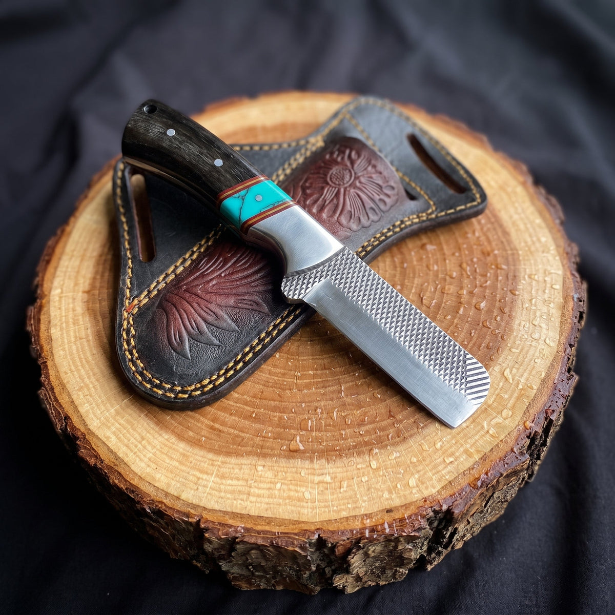 Titan "Sierra Turquoise" Ram Horn Skinner | High Carbon RASP Steel Blade, Turquoise Inlay TIK-007