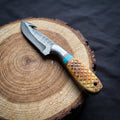 Titan "Amber Turquoise" Damascus Gut-Hook Skinner | Genuine Damascus Steel Blade, Turquoise Inlay TIK-009