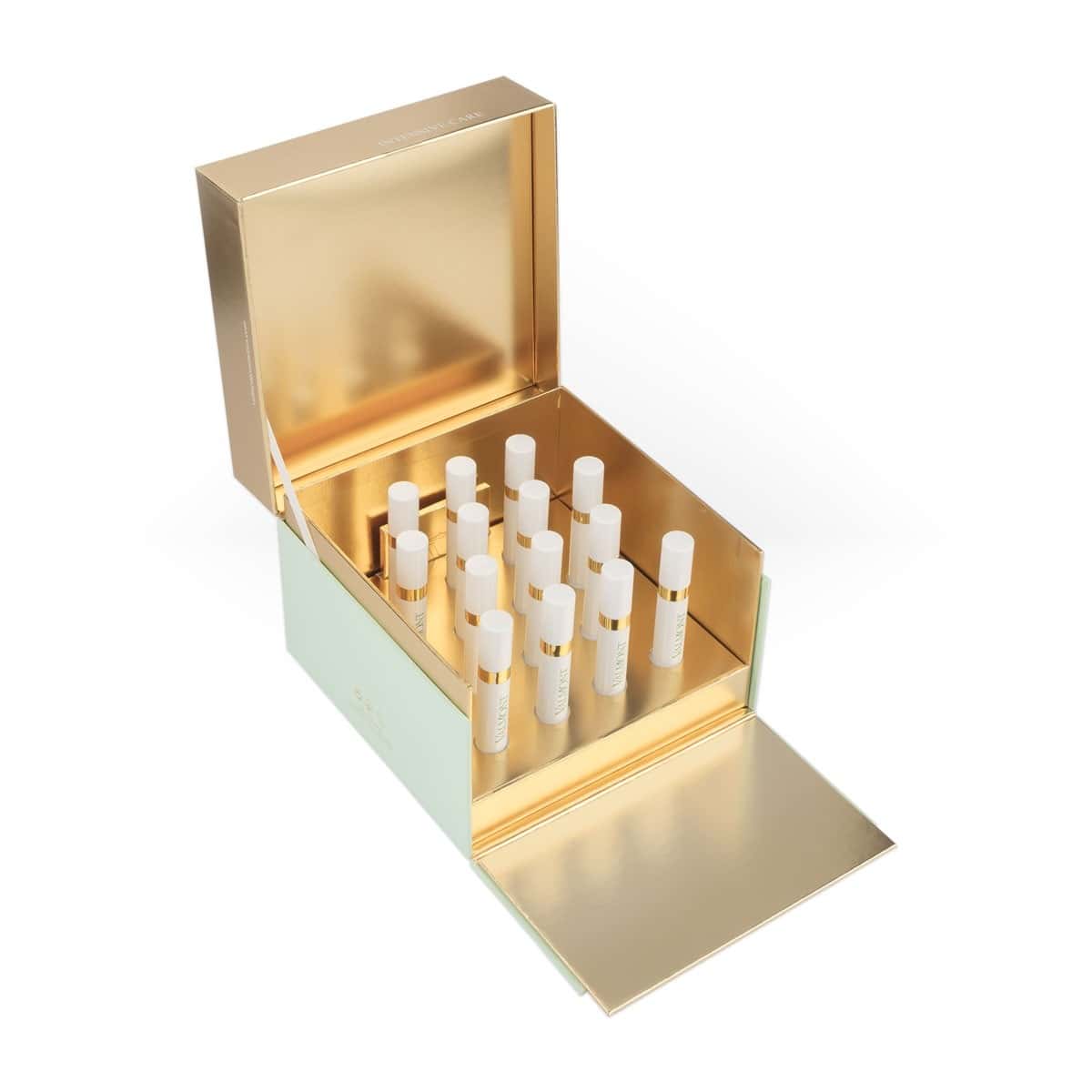 Valmont Time Master Intensive Program luxury treatment in gold and pale green packaging