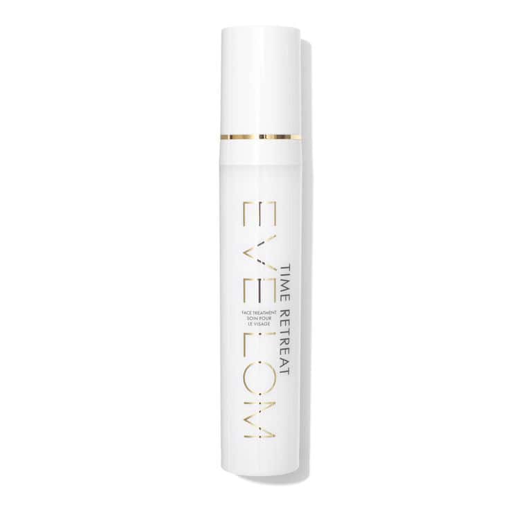 White and gold EVE LOM Time Retreat Face Treatment bottle luxury skincare