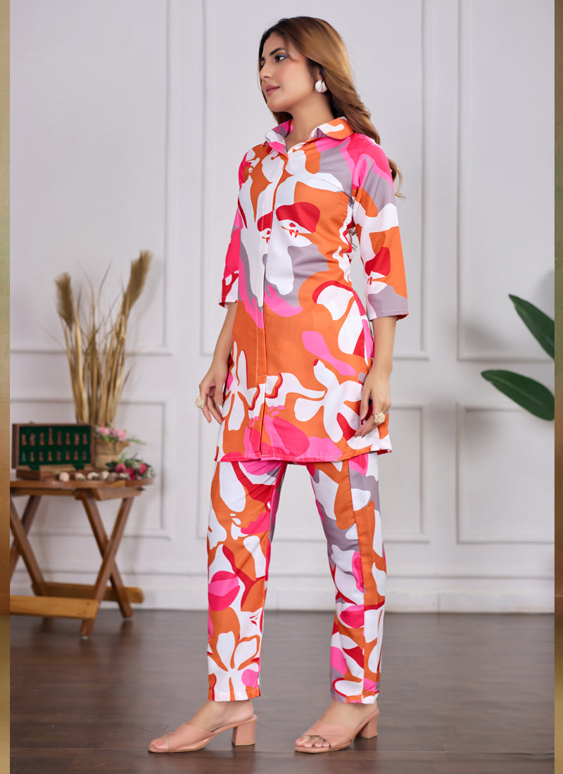 Multi Color Printed Cotton Rayon Co-Ord Set for Festive Occasions