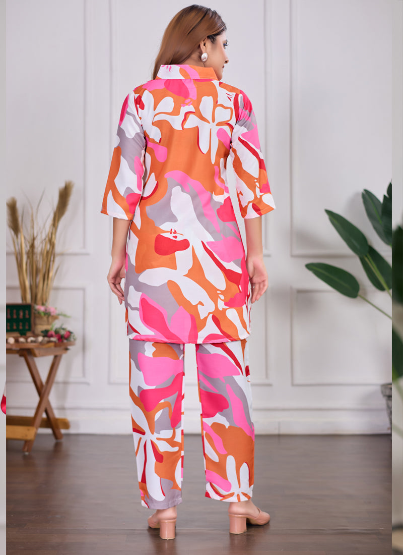 Multi Color Printed Cotton Rayon Co-Ord Set for Festive Occasions