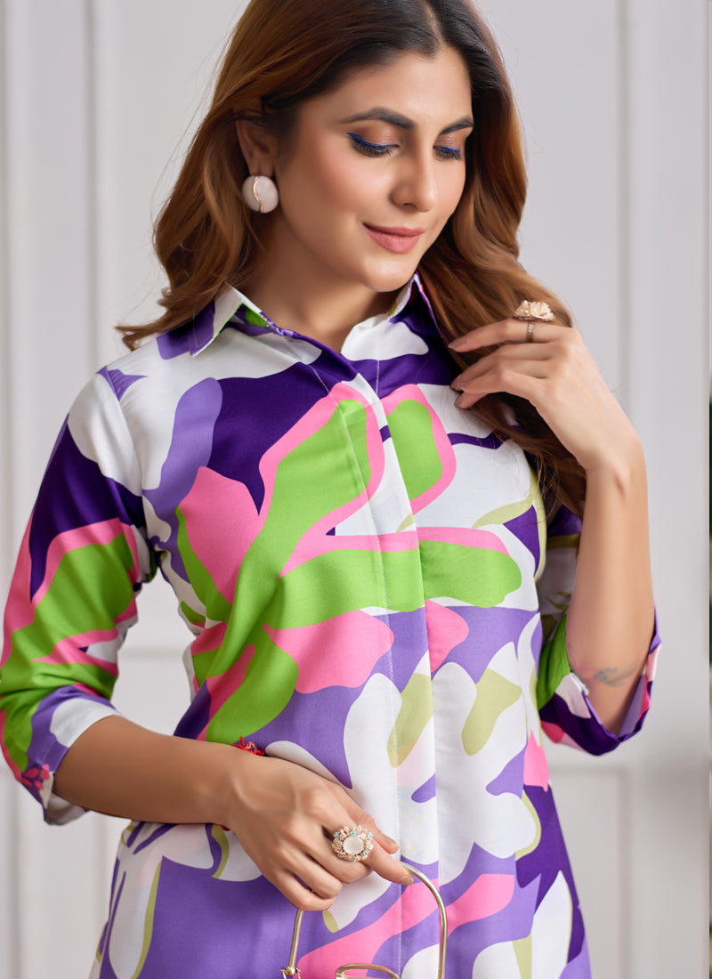 Multi Color Printed Cotton Rayon Co-Ord Set Festival Wear