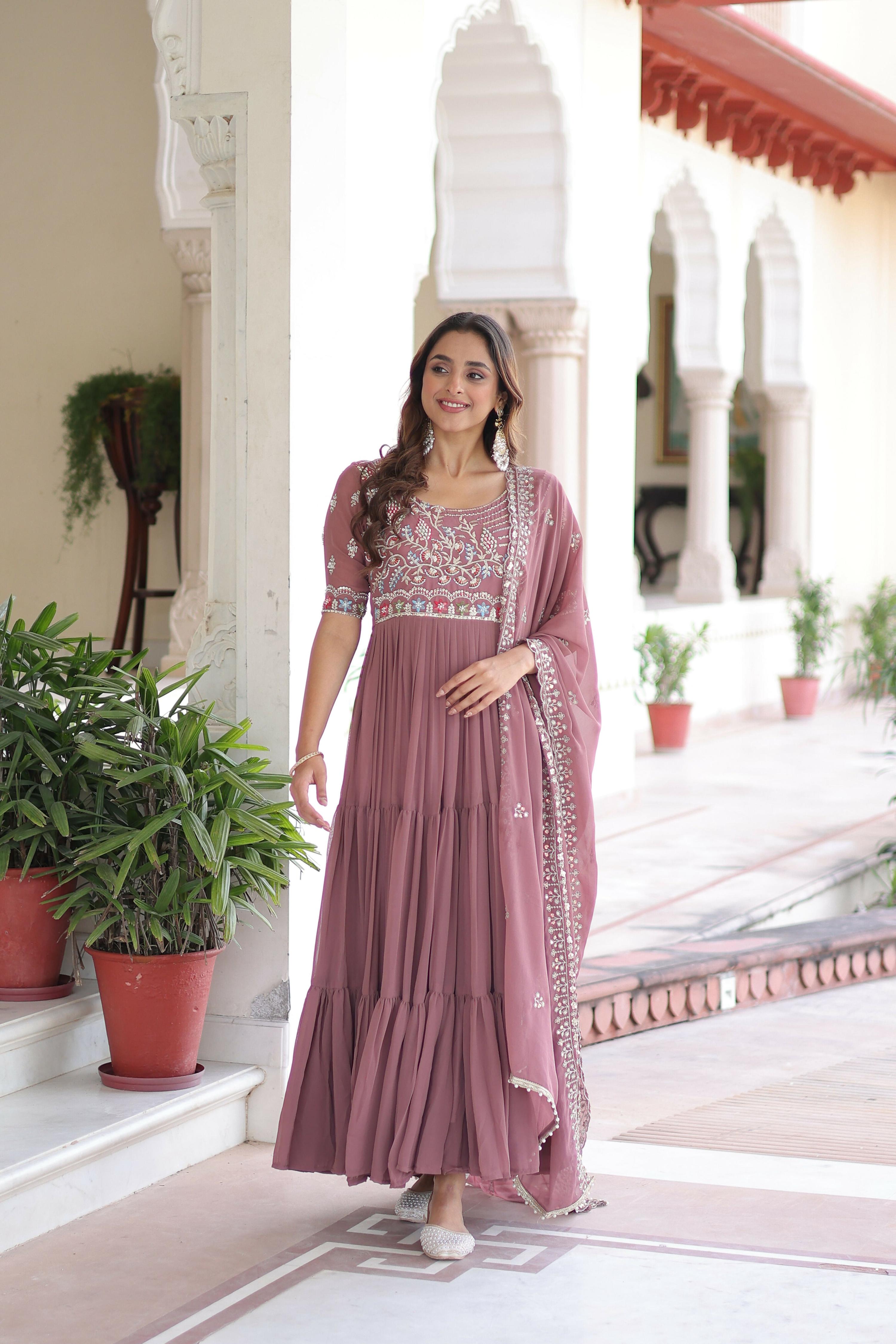 Joban Fashion Peach Readymade Kurta Set With Sequence embroidery Work