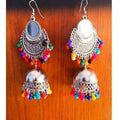 Handmade oxidized silver earrings with multi-color beads for ethnic and bohemian styling