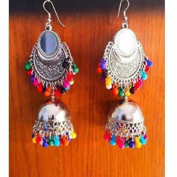 Handmade oxidized silver earrings with multi-color beads for ethnic and bohemian styling