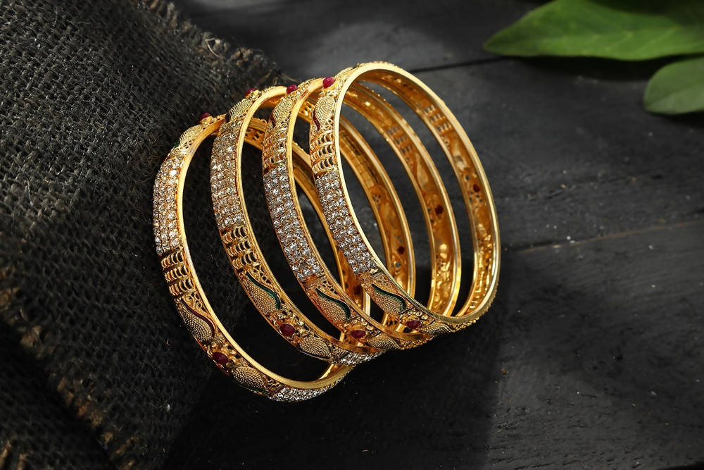 Golden AD Stone Embellished Bangle Set for Women & Girls