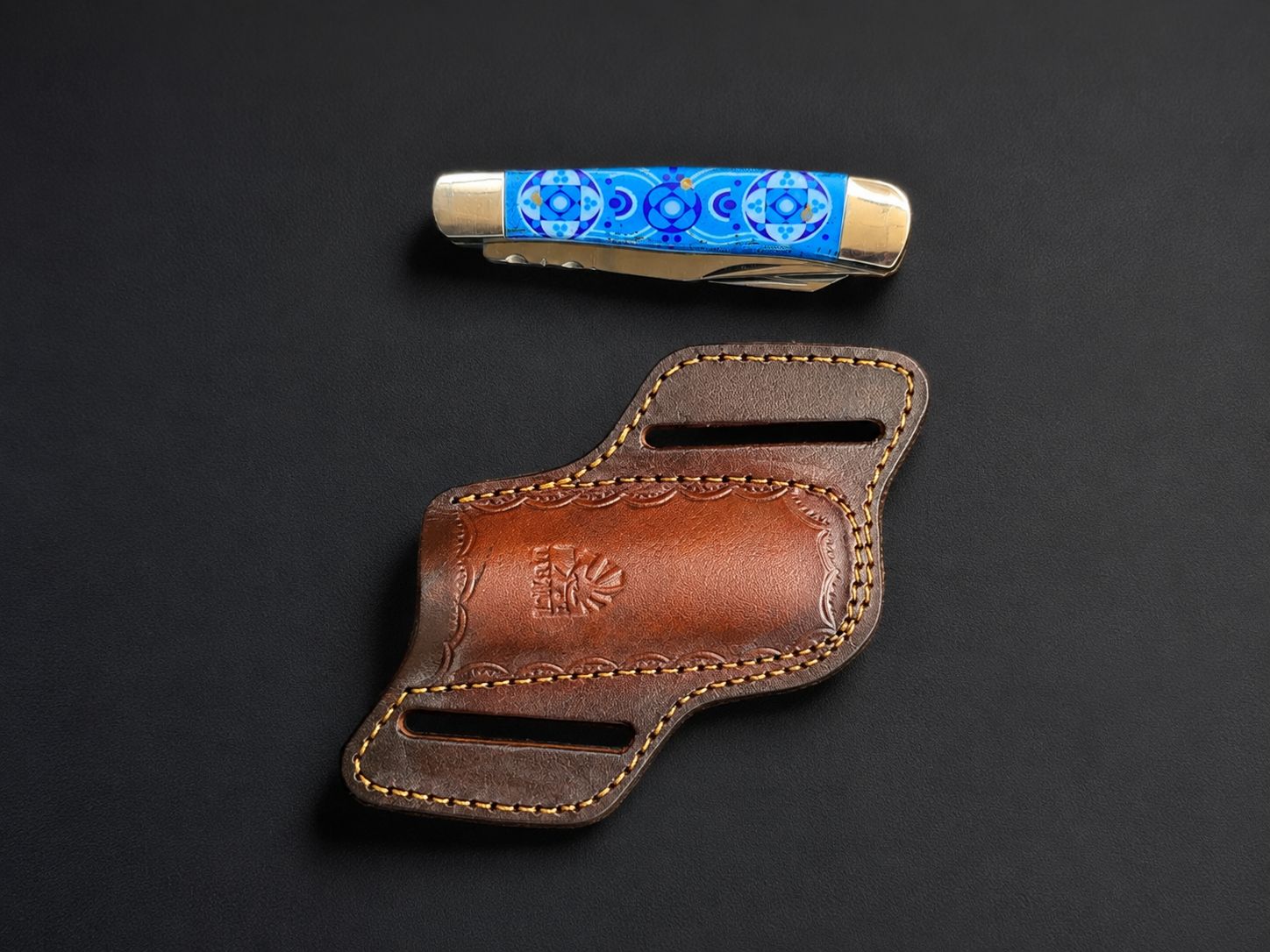Zellige Tile High Carbon Folding Knife with Turquoise Resin Handle