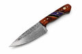 Hand-forged Damascus steel drop point outdoor tool with purple and black honeycomb rosewood handle